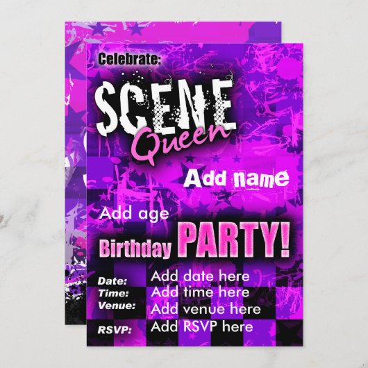 Scène Koningin Verjaardagsfeestuitnodiging Kaart (Voorkant / Achterkant)