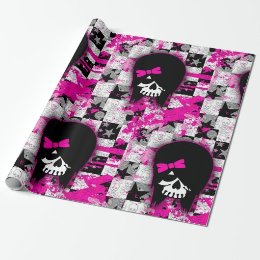 Scène Meisje Schedel Wrapping Paper Cadeaupapier (Uitgerold)