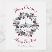  Scène met een Rode Kerk en Kerstkrans Wijn Etiket (Enkel label)