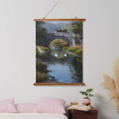 Scene of horse carriage on a bridge over stream hangend wandkleed (Slaapkamer)