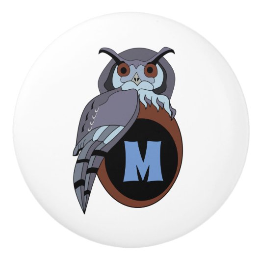 Scène Owl Monogram Keramische Knop (Voorkant)