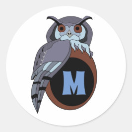 Scène Owl Monogram Ronde Sticker