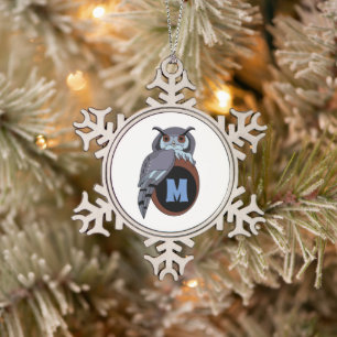 Scène Owl Monogram Tin Sneeuwvlok Ornament