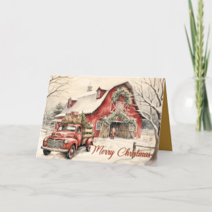 scène: Santa met vrachtwagen kerst Kaart