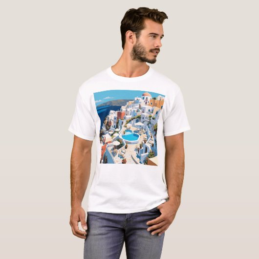 Scène uit Santorini Griekenland T-shirt (Voorkant volledig)