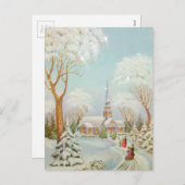 Scene van de kerstwinterkerk van Vintage Feestdagenkaart (Voorkant / Achterkant)