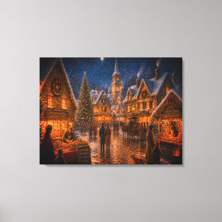 Scène van de ouderwetse kerstdagen van vroeger canvas afdruk