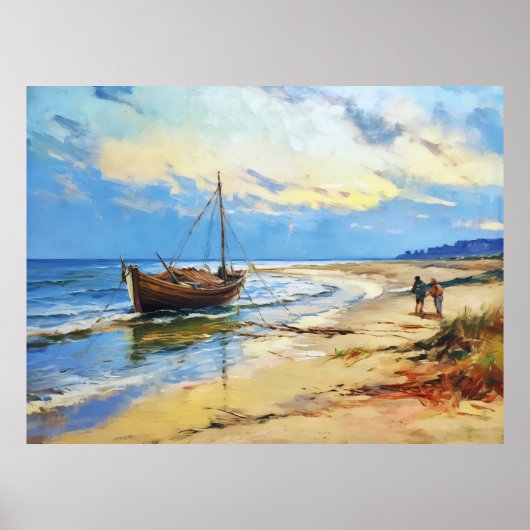 Scène van vissers op het strand van de Oostzee met Poster (Voorkant)