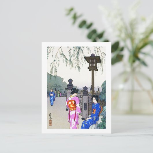 Scenery with Women in a Kimono, Hiroshi Yoshida Briefkaart (Staand voorkant)