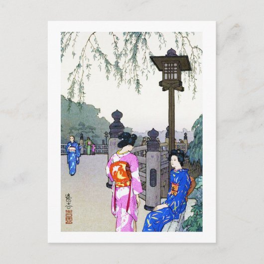 Scenery with Women in a Kimono, Hiroshi Yoshida Briefkaart (Voorkant)