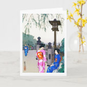 Scenery with Women in a Kimono, Hiroshi Yoshida Kaart (Gele Bloem)