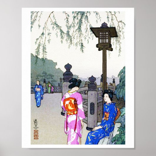 Scenery with Women in a Kimono, Hiroshi Yoshida Poster (Voorkant)