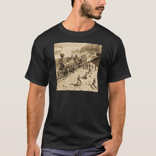 Scènes op de Pacific Railroad van de Unie Sepia T-shirt (Voorkant)