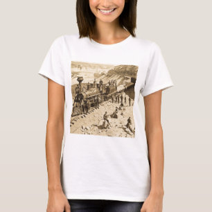 Scènes op de Pacific Railroad van de Unie Sepia T-shirt