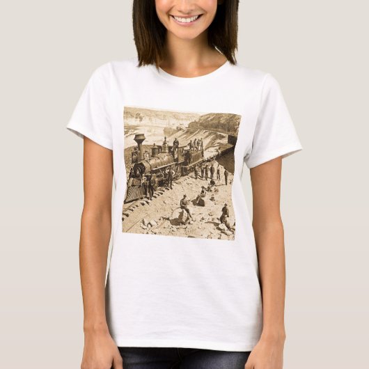 Scènes op de Pacific Railroad van de Unie Sepia T-shirt (Voorkant)