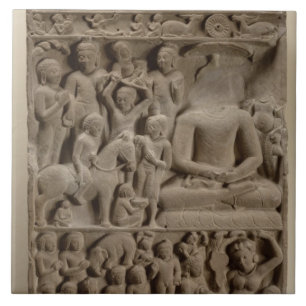 Scenes uit Boeddha's leven, Sarnath, Uttar Pradesh Tegeltje