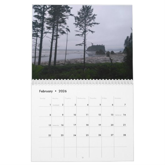 Scènes uit Olympic Peninsula, WA 12 mo. kalender (Feb 2026)
