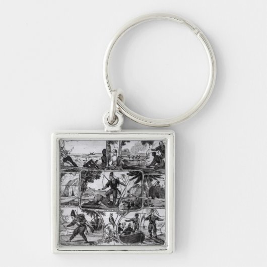 Scenes van 'Robinson Crusoe' van Daniel Defoe Sleutelhanger (Voorkant)