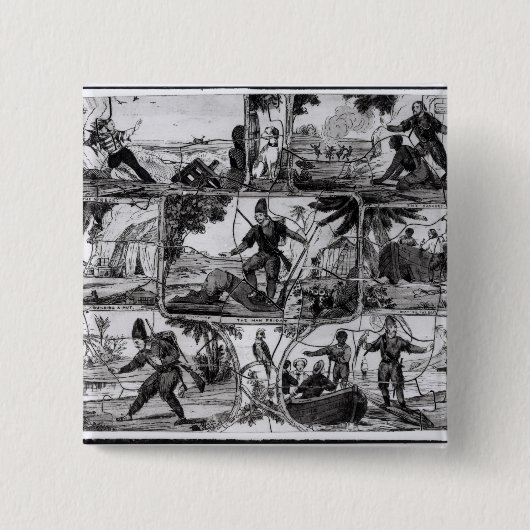 Scenes van 'Robinson Crusoe' van Daniel Defoe Vierkante Button 5,1 Cm (Voorkant)