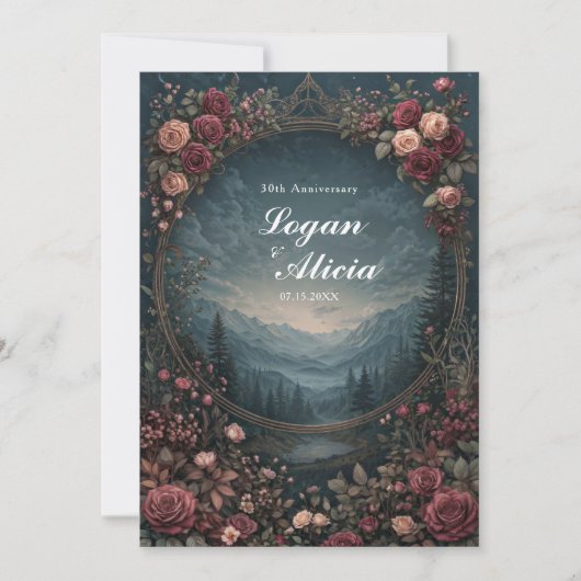 Scenic Alpine Landscape Mauve Floral Oval Wedding Kaart (Voorkant)