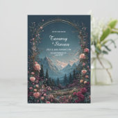 Scenic Alpine Valley Floral Arch Evening Wedding Kaart (Staand voorkant)