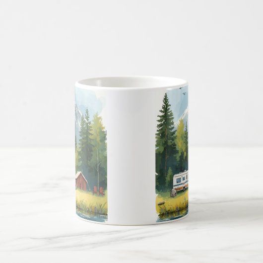 Scenic Caravan Camping Illustration Mug Koffiemok (Center)