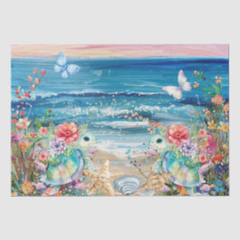 Scenic Coastal Floral Sea Turtles Decoupage  Tissuepapier