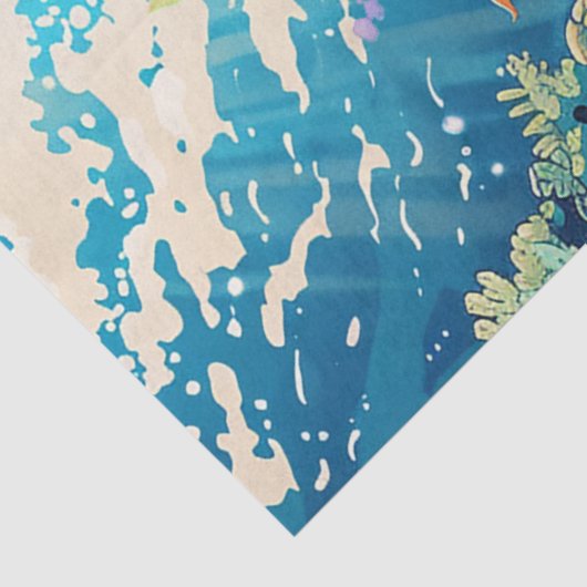 Scenic Coral Reef & Floral Sea Turtle Decoupage Tissuepapier (Detail)