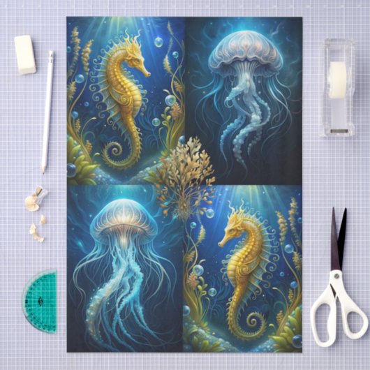 Scenic Jellyfish, Seahorses & Seaweed Decoupage Tissuepapier (Craft)