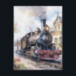 Scenic Landscape a Victorian Train Briefkaart<br><div class="desc">A lovely landscape with a Victorian train outside a train station</div>