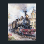 Scenic Landscape a Victorian Train Briefkaart<br><div class="desc">A lovely landscape with a Victorian train outside a train station</div>
