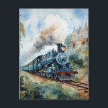Scenic Landscape a Victorian Train Briefkaart<br><div class="desc">A lovely mountain landscape with a Victorian train and a castle in background</div>
