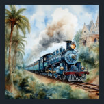 Scenic Landscape a Victorian Train Poster<br><div class="desc">A lovely mountain landscape with a Victorian train and a castle in background</div>