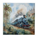 Scenic Landscape a Victorian Train Tegeltje<br><div class="desc">A lovely mountain landscape with a Victorian train and a castle in background</div>