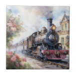 Scenic Landscape a Victorian Train Tegeltje<br><div class="desc">A lovely landscape with a Victorian train outside a train station</div>
