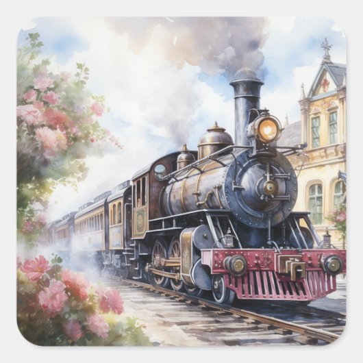 Scenic Landscape a Victorian Train Vierkante Sticker (Voorkant)