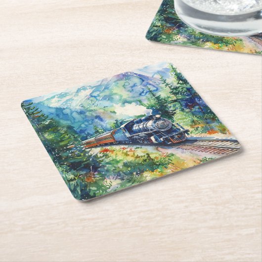 Scenic Landscape with Train Kartonnen Onderzetters (Schuin)