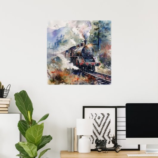 Scenic Landscape with Train Poster (Thuiskantoor)