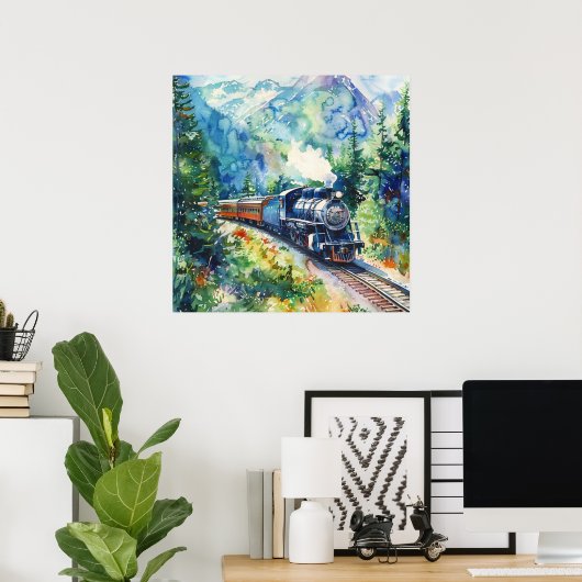 Scenic Landscape with Train Poster (Thuiskantoor)