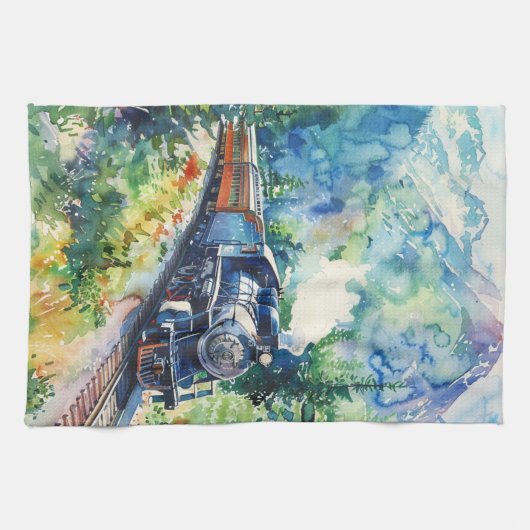 Scenic Landscape with Train Theedoek (Horizontaal)