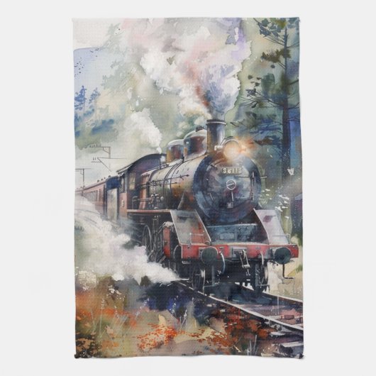 Scenic Landscape with Train Theedoek (Verticaal)