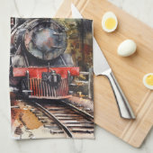 Scenic Landscape with Train Theedoek (Quarter Fold)