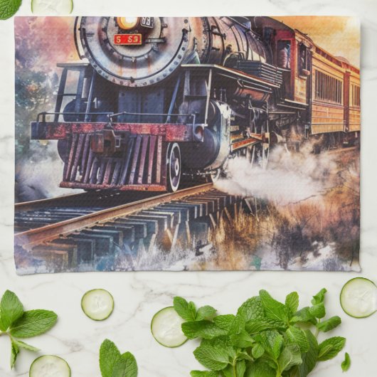 Scenic Landscape with Train Theedoek (Gevouwen)