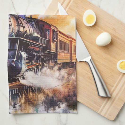 Scenic Landscape with Train Theedoek (Quarter Fold)