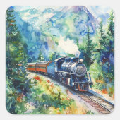 Scenic Landscape with Train Vierkante Sticker (Voorkant)