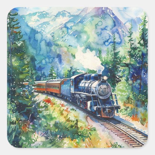 Scenic Landscape with Train Vierkante Sticker (Voorkant)