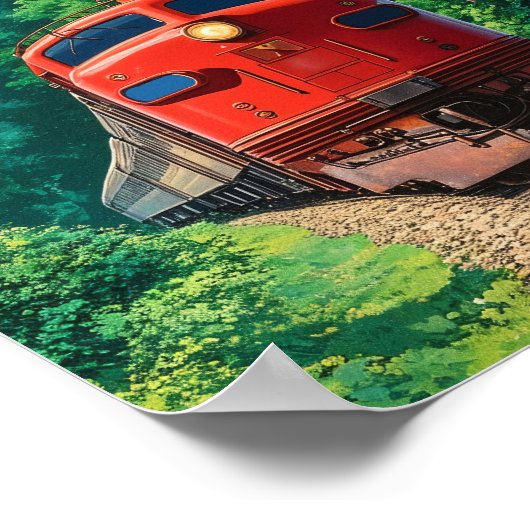 Scenic Red Locomotive Train Mountain Forest Poster (Hoek)