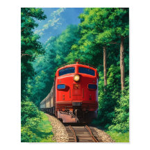 Scenic Red Locomotive Train Mountain Forest