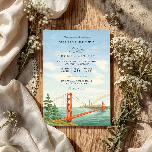 Scenic San Francisco Destination QR Code Wedding Kaart