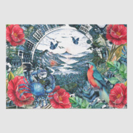 Scenic Tropical Florals Parrot & Butterflies Tissuepapier